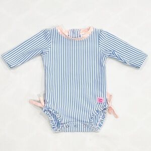 NWOT Ruffle Butts Infant/Newborn One Piece Seersucker Rashguard Swimsuit